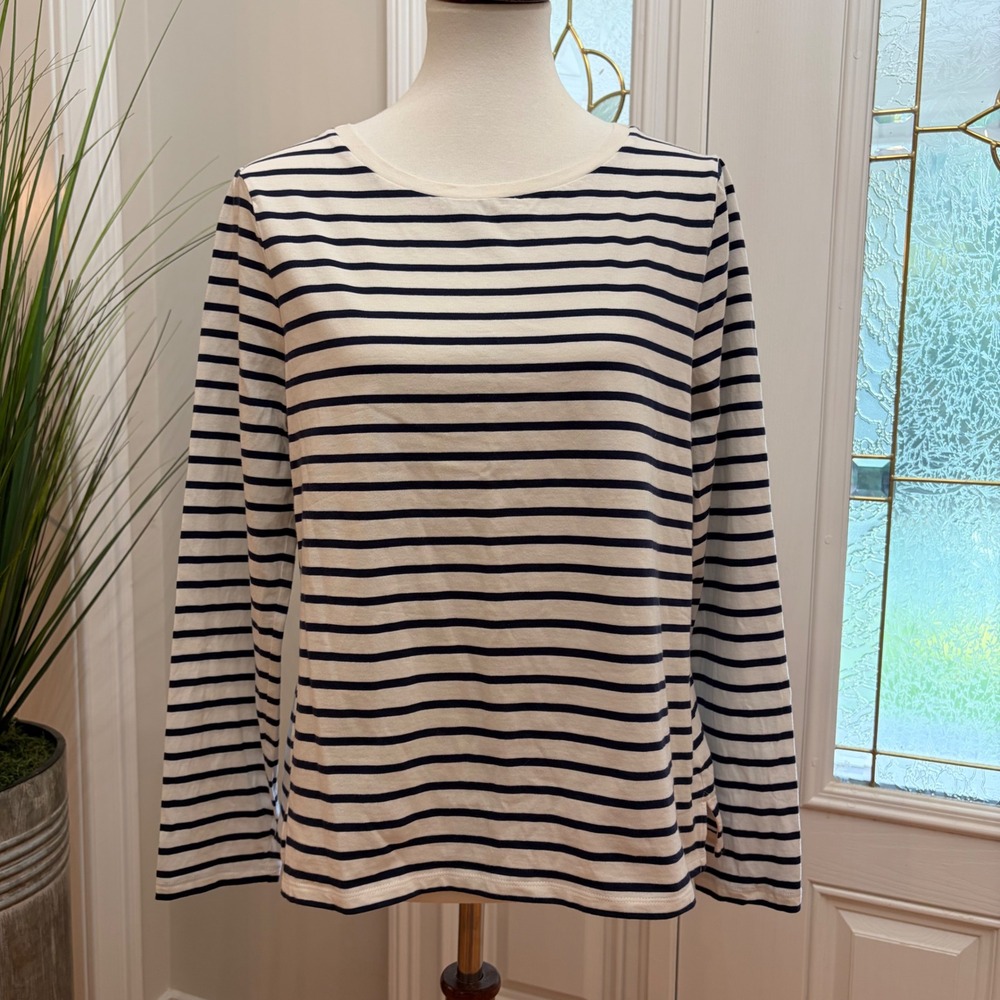 Boden Womens Breton Stripe Long Sleeve Cotton T-Shirt Navy Cream 10 Nautical